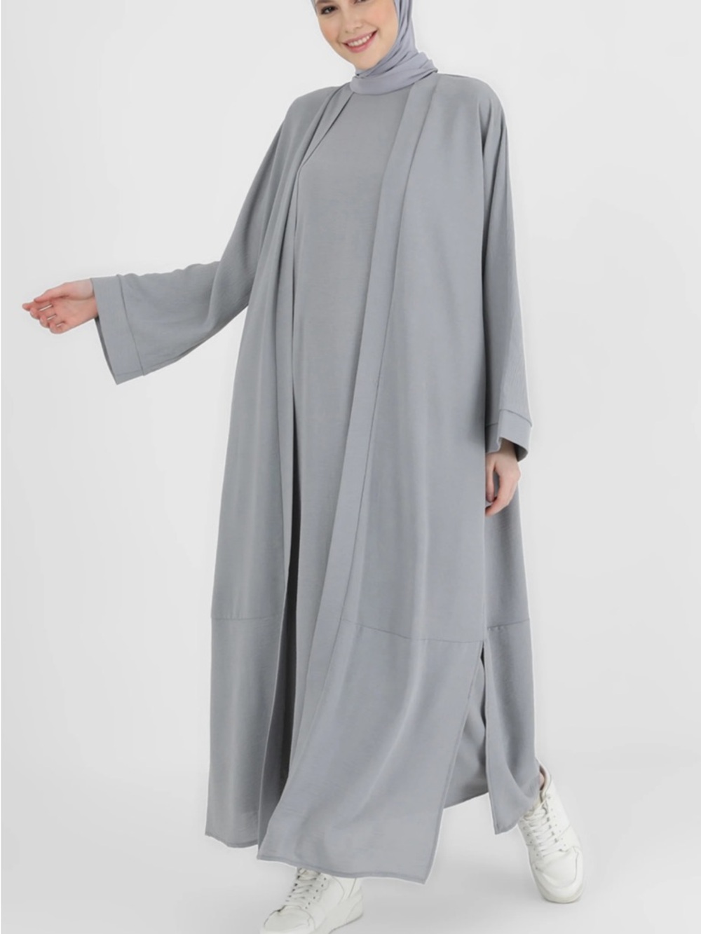 Refka Light Blue Abaya Jumpsuit with Cardigan - Picture 3 of 6